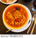 National Spanish dish tripe Callos la Gallega — thick broth with chickpeas. Стоковое фото, фотограф Яков Филимонов / Фотобанк Лори
