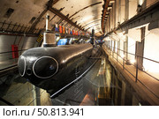Легендарная подводная лодка С-49 проекта 633РВ в сухом доке. Балаклавский подземный музейный комплекс на бывшей подземной базе подводных лодок. Балаклава. Севастополь. Крым. Редакционное фото, фотограф Сергей Афанасьев / Фотобанк Лори