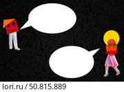 Cartoon Meme Couple with Empty Speech Bubbles on Black Background. Стоковая иллюстрация, иллюстратор Олег Безруков / Фотобанк Лори