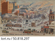 Москва. Страстная площадь. Вид из окна дома "Извести" Старинная открытка, 1926 год. Стоковое фото, фотограф Артёменко Дмитрий Николаевич / Фотобанк Лори