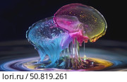Vibrant and Colorful Liquid Drops Adorned with Shimmering Glitter and Captivating Fluid Dynamics. Стоковое AI-видео, аниматор Лариса Пономарева / Фотобанк Лори