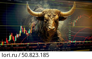 The bull and chart for business or bull market trader concept. Стоковое AI-видео, аниматор Ирина Ручушкина / Фотобанк Лори