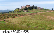 Amazing spring landscape with green hills, vineyards and farmhouses in the heart of Tuscany, Italy. Стоковое фото, фотограф Татьяна  Бральнина / Фотобанк Лори