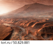 A light fog forms in a desiccated gully in Gale Crater, Mars. Стоковое фото, фотограф Steven Hobbs/Stocktrek Images / ТАСС / Фотобанк Лори