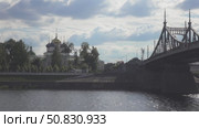 view of Tver, Russia. Savior Transfiguration Cathedral and Tver Regional Picture Gallery seen from above. Old Volzhsky bridge from 1900. Стоковое видео, видеограф Куликов Константин / Фотобанк Лори