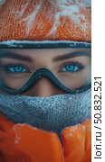 Winter Gaze: Piercing Blue Eyes Behind Frosted Goggles. Стоковое AI-видео, аниматор Данила Большаков / Фотобанк Лори