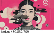 Stylized female likeness with abstract geometric elements on a vibrant magenta ground. Стоковое AI-видео, аниматор Данила Большаков / Фотобанк Лори