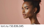 Portrait of a fashion woman with a bunch of hair. Perfect face profile girl, natural cosmetics for face care. Стоковое AI-видео, аниматор Sergey Grishin / Фотобанк Лори
