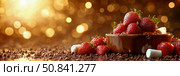 Sweet Temptation: Chocolate Fondue Delight with Fresh Strawberries and Marshmallow, Perfect for a Festive Treat. Стоковое AI-изображение, AI-художник Данила Большаков / Фотобанк Лори