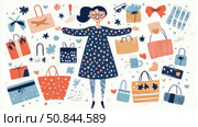 Holiday Shopping Spree: A gift-giving extravaganza illustration for festive season promotions. Стоковое AI-изображение, AI-художник Данила Большаков / Фотобанк Лори