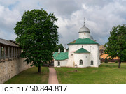 View of the St. Nicholas (Nikolsky) Cathedral on the territory of the Izborsk fortress (XIV-XVII centuries) on a sunny summer day, Stary Izborsk, Pskov region, Russia. Стоковое фото, фотограф Ula Ulachka / Фотобанк Лори