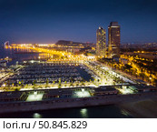 Barcelona seashore in night. Стоковое фото, фотограф Яков Филимонов / Фотобанк Лори