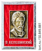 Пантелеймон Николаевич Лепешинский (1868–1944) — профессиональный революционер, партийный деятель, литератор. Нагрудный значок выпущенный в СССР. Стоковое фото, фотограф Евгений Мухортов / Фотобанк Лори