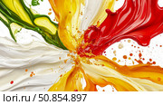 Explosion of Dynamic Color: Fluid Abstract in Red, Yellow, Green, and White, a Vibrant Burst of Joy and Creativity. Стоковое AI-изображение, AI-художник Данила Большаков / Фотобанк Лори