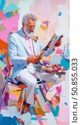 Artistic oil Impression of Elderly Man in Suit Examining Artwork, an Homage to Artistic Pursuit and creative Expression. Стоковое AI-изображение, AI-художник Данила Большаков / Фотобанк Лори