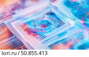 Blockchain Security Concept: Encrypted Digital Ledger with Eye Symbol for High-Tech Trust and Protection. Стоковое AI-изображение, AI-художник Данила Большаков / Фотобанк Лори