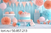 Pastel Dream: Tiered Cake with Celebration Garland, Design for Invitation. Стоковое AI-изображение, AI-художник Данила Большаков / Фотобанк Лори