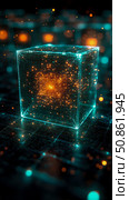 Abstract: Data Cube of Interconnected Networks and Emerging Technologies. Стоковое AI-изображение, AI-художник Данила Большаков / Фотобанк Лори