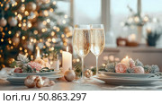 Holiday Concept: Yuletide cheers with champagne for print, card, poster. Стоковое AI-изображение, AI-художник Данила Большаков / Фотобанк Лори