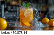 Refreshing Lemonade Burst: Summer Beverage with Splash of liquid. Стоковое AI-изображение, AI-художник Данила Большаков / Фотобанк Лори