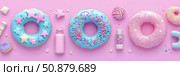 Delicious pastel treats, a symphony of sugary delights Concept: confectionery joy. Purpose: bakery promotion, social media. Стоковое AI-изображение, AI-художник Данила Большаков / Фотобанк Лори