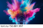 Explosion of Color: Human Form Emerging from an Ethereal, Vibrant Cloud of Pigment. Стоковое AI-изображение, AI-художник Данила Большаков / Фотобанк Лори