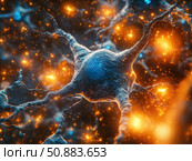 Colorful illustration of neurons showcasing intricate connections in a scientific study context. Стоковое AI-изображение, AI-художник Татьяна  Бральнина / Фотобанк Лори