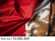 Flag of krasnoyarsk krai, russia flowing in the wind. Стоковое AI-изображение, AI-художник Иван Рябоконь / Фотобанк Лори