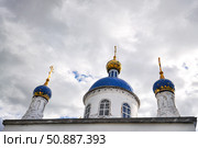 Купола храма в честь Рождества Христова. Село Слобода-Бешкиль. Исетский район. Тюменская область (2018 год). Стоковое фото, фотограф Александр Тараканов / Фотобанк Лори