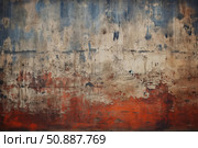 Grunge wall showing layers of paint and plaster decaying over time. Стоковое AI-изображение, AI-художник Иван Рябоконь / Фотобанк Лори