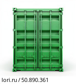 Green shipping container standing isolated on white background. Стоковое AI-изображение, AI-художник Иван Рябоконь / Фотобанк Лори