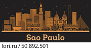 Outline Sao Paulo Brazil City Skyline orange Buildings. Illustration. Business Travel and Tourism Concept with Historic Architecture. Sao Paulo Cityscape with Landmarks. Стоковая иллюстрация, иллюстратор Игорь Сорокин / Фотобанк Лори
