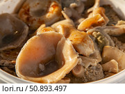 Altai salted mushrooms gruzd - milk mushroom in a plastic bucket at the fair. Стоковое фото, фотограф Екатерина Красникова / Фотобанк Лори