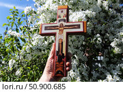 Православный крест в руке весной. Сербия. Стоковое фото, фотограф Анатолий Матвейчук / Фотобанк Лори