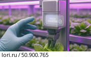 Robotic sensor interaction in hightech vertical farming facility. Стоковое AI-видео, аниматор Владимир Федоров / Фотобанк Лори