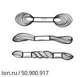 Thread floss doodle icon set. Vector illustration of cross stitch threads. Isolate on white. Стоковая иллюстрация, иллюстратор Глущенко Елена / Фотобанк Лори