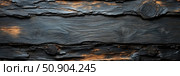 Detailed close-up of rough, charred wood grain showcasing aged texture and burnt edges for use as material. Стоковое AI-изображение, AI-художник Данила Большаков / Фотобанк Лори