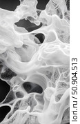 Abstract fluidity: Flowing white translucent shapes with glittering speckles against a dark void backdrop. Стоковое AI-изображение, AI-художник Данила Большаков / Фотобанк Лори