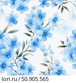 Abstract seamless background of watercolor forget-me-not flowers. Стоковое AI-изображение, AI-художник Екатерина Красникова / Фотобанк Лори
