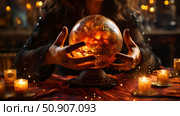 woman holding crystal ball. Стоковое AI-изображение, AI-художник Екатерина Красникова / Фотобанк Лори