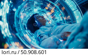 Dreamscape Immersion: Woman in Futuristic Pod. Стоковое AI-изображение, AI-художник Данила Большаков / Фотобанк Лори