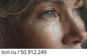 Close-up of a woman's eye portraying emotion and depth in natural light, capturing her unique expressions and features. Стоковое AI-видео, аниматор Сергей Толмачёв / Фотобанк Лори