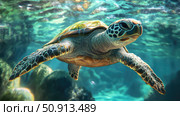 migration green sea turtle ai generated. Стоковое AI-изображение, AI-художник Vectorwin / Фотобанк Лори