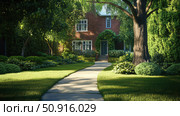driveway house sidewalk ai generated. Стоковое AI-изображение, AI-художник Vectorwin / Фотобанк Лори