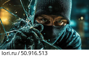 security burglar breaking glass ai generated. Стоковое AI-изображение, AI-художник Vectorwin / Фотобанк Лори