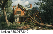 repir trees that fell on a house ai generated. Стоковое AI-изображение, AI-художник Vectorwin / Фотобанк Лори