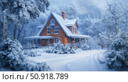 ice winter storm house ai generated. Стоковое AI-изображение, AI-художник Vectorwin / Фотобанк Лори