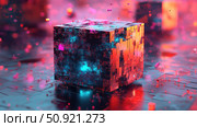 simulation dissolving 3D cube ai generated. Стоковое AI-изображение, AI-художник Vectorwin / Фотобанк Лори