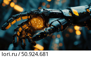 innovation illuminating robotic arm ai generated. Стоковое AI-изображение, AI-художник Vectorwin / Фотобанк Лори