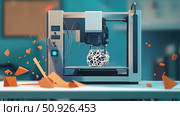 overheating disintegrating 3D printer ai generated. Стоковое AI-изображение, AI-художник Vectorwin / Фотобанк Лори
